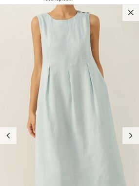 Sleeveless Light Blue Linen Midi Dress - Classic Summer Shift